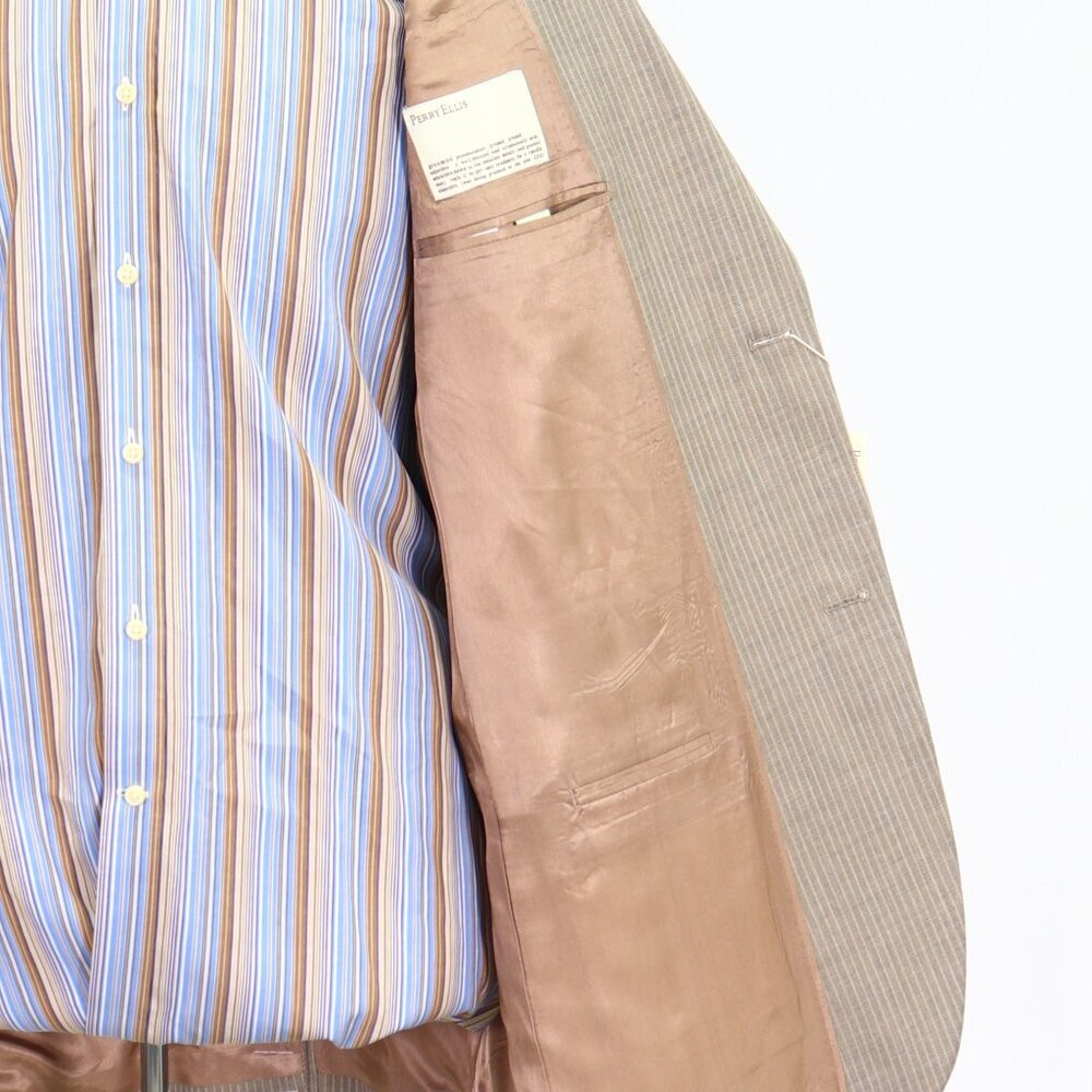 Perry Ellis 44R Beige Striped 2-Button Sport Coat Blazer Jacket P021 - Picture 10 of 11